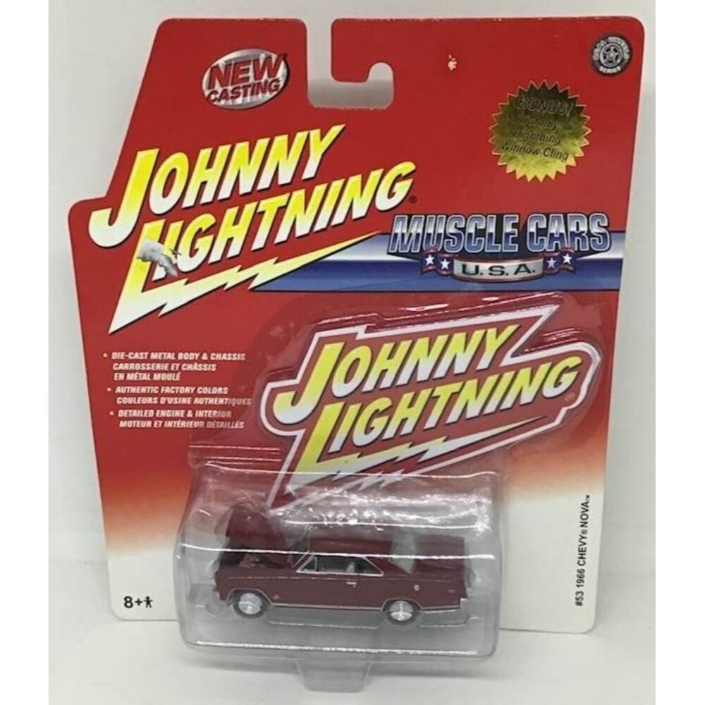 #53 1966 Chevy Nova Muscle Cars USA Johnny Lightning Diecast Maroon Cling NEW